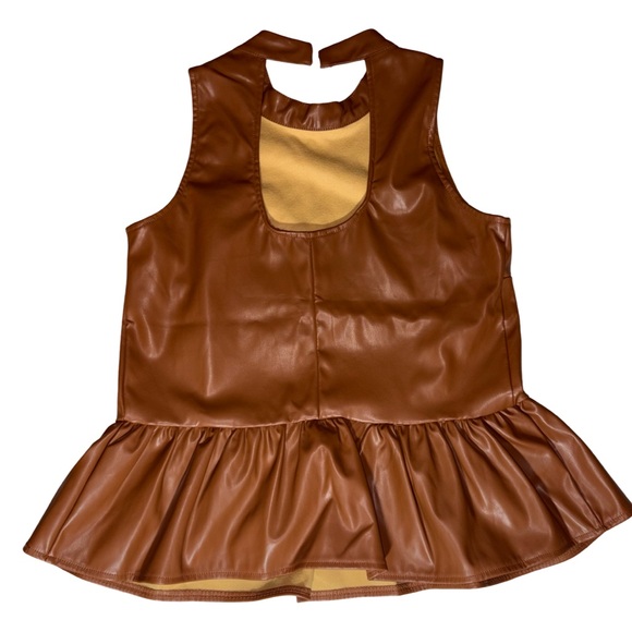 First Love by Lovelyn Brown Faux Leather Peplum Top Size S - Picture 6 of 8